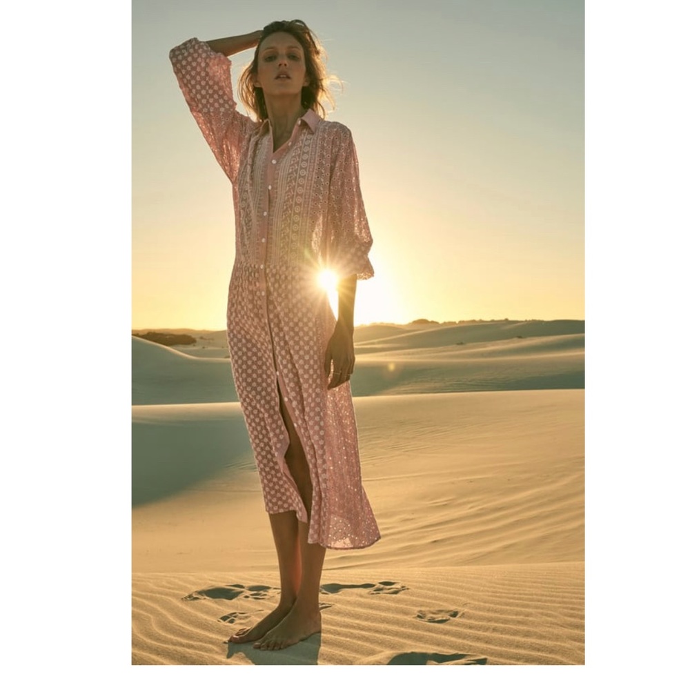 Zara eyelet pink midi dress
